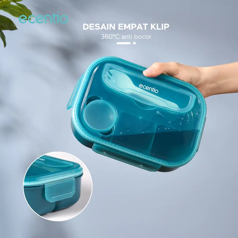 ecentio kotak bekal anti tumpah kotak tempat bekal 1200ml+500ml+Lunch Bag Kitchenware 4