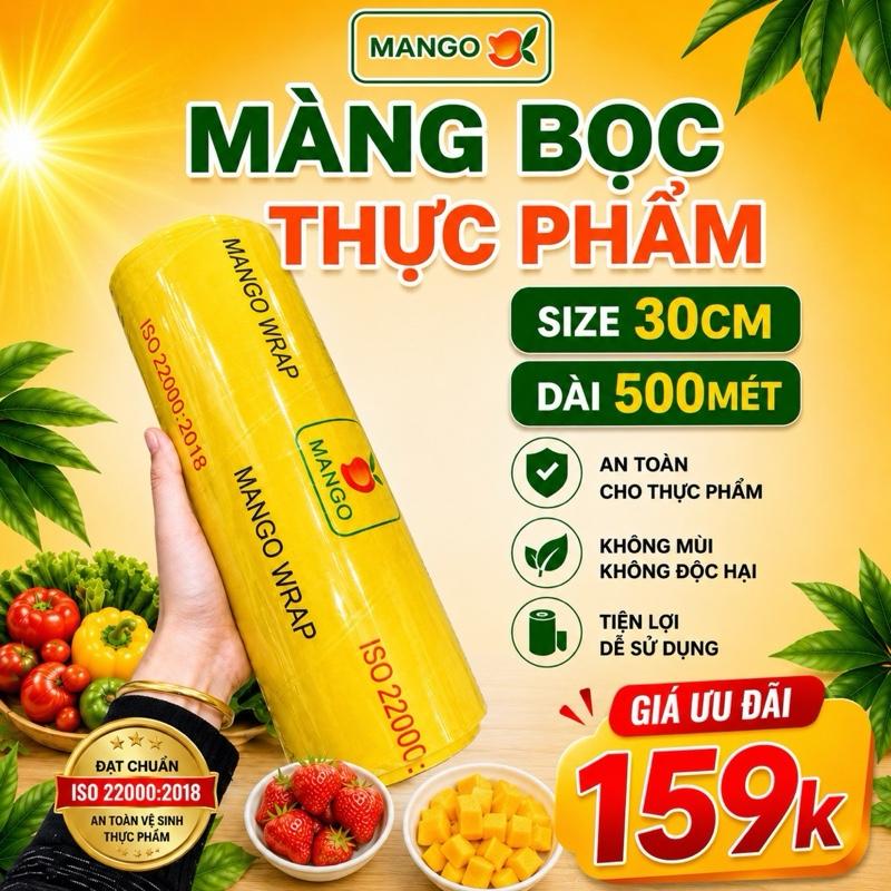 MANGO Cuộn Lõi Màng Bọc Thực Phẩm 500 Mét Siêu Dai Siêu Dính Kích Thước 30cm X 500 Mét Chất Lượng Cao Phù Hợp Bảo Quản Thực Phẩm Tốt Hơn