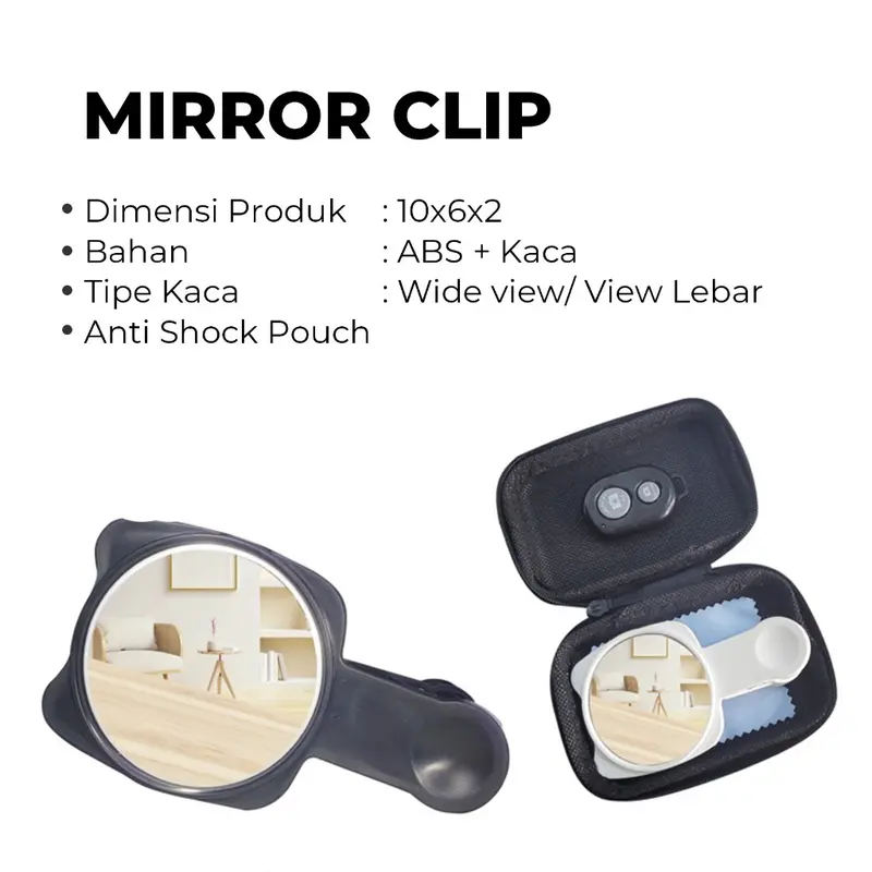 Minzo Mirror Clip HP Klip Cermin Praktis Konten Selfie Kamera Belakang Camera Handphone Bluetooth Kaca Plastik Pouch Travel Aksesoris Holder 7