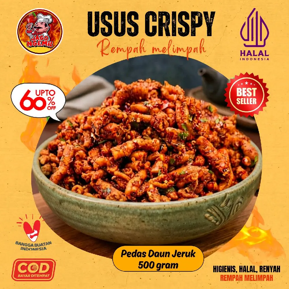 Kripik Usus 500gr Pedas Daun Jeruk Kriuk Camilan Snack Food Kering Usus Crispy Cemilan Rasa Asin Gurih