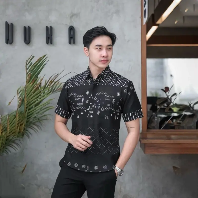 ARKANA HITAM Kemeja lengan Pendek furing full Ero katun slimfit 0