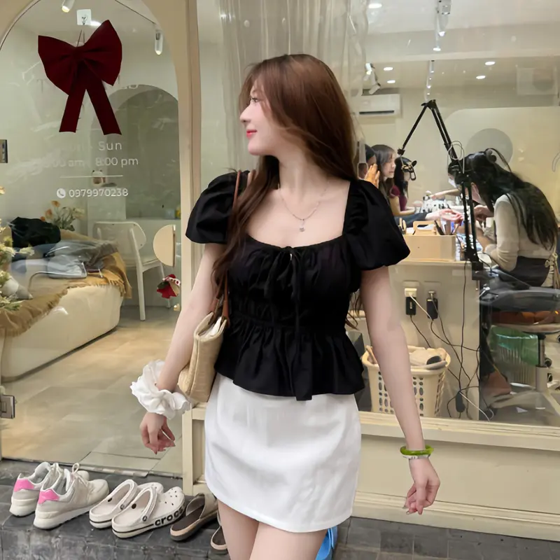 Áo babydoll kiểu xinh tay phồng tiểu thư xinh xắn xixeoshop - A29 6