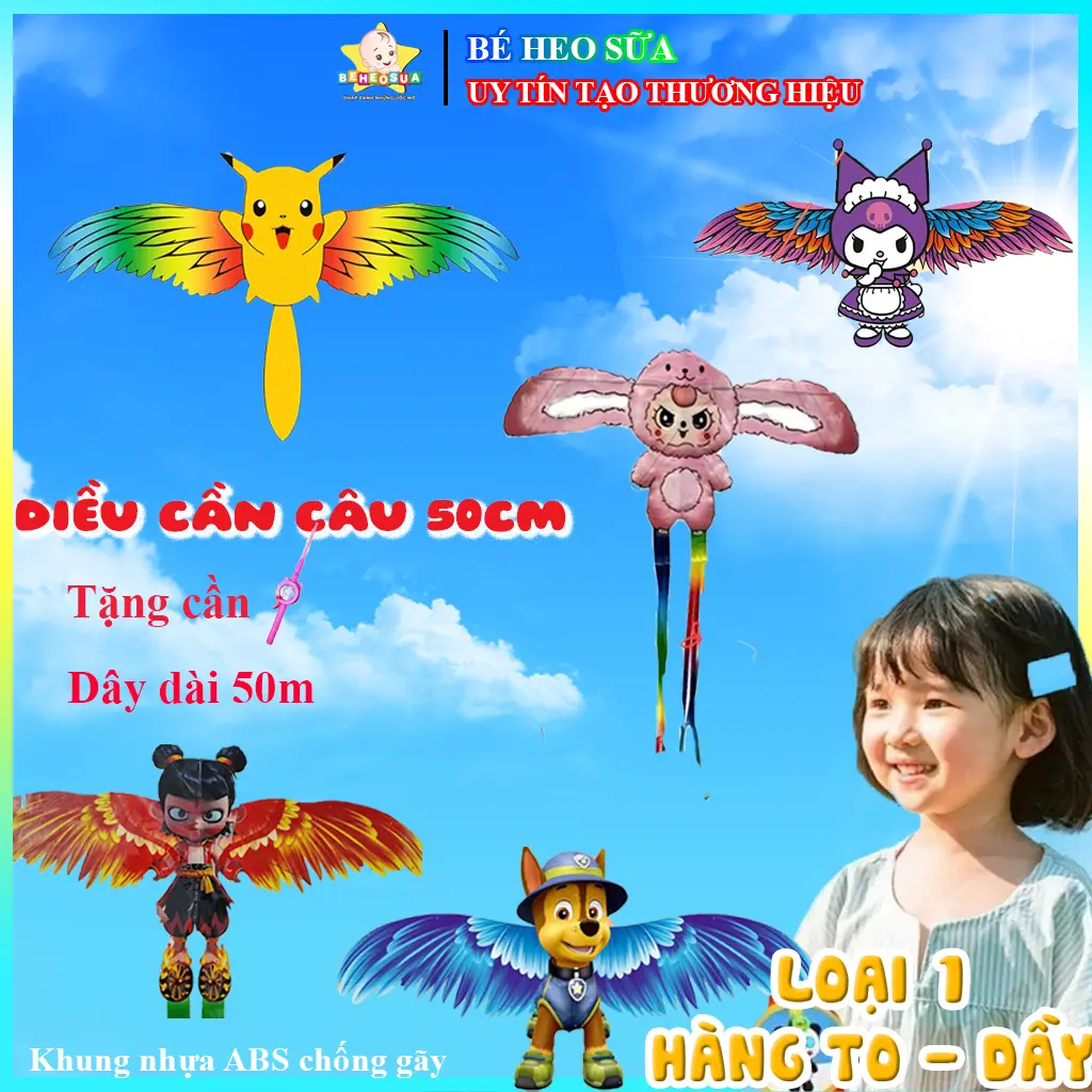 [Diều Size Lớn Cho Bé] DIỀU Cần Câu Cho Bé Tặng 50m Dây và Cần Câu