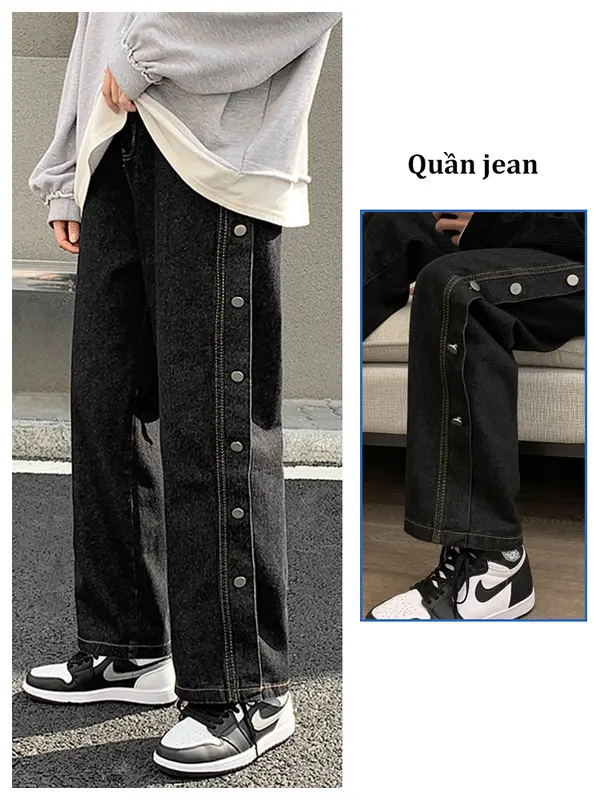 Quần Jean Có Khóa Thương Hiệu Hợp Xu Hướng Của Nam Giới quần jean nam boy phố đen quần jean nam ống suông xịn cao cấp shiny Menswear Pants 1