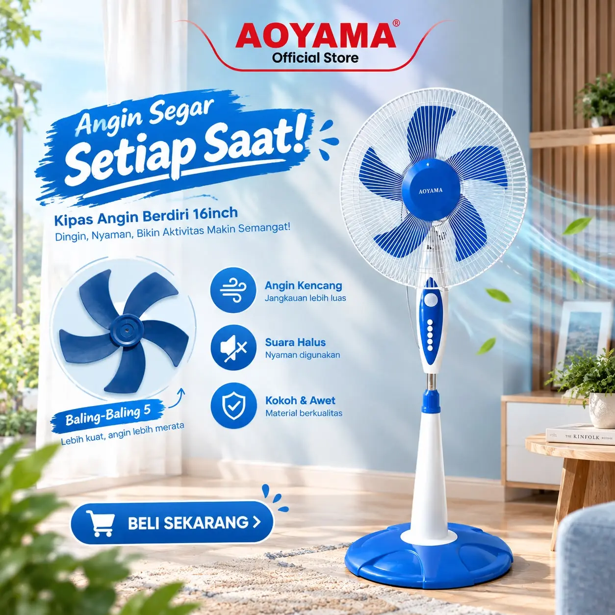 (COD) KIPAS ANGIN BERDIRI 16" inch / STANDFAN AOYAMA / KIPAS ANGIN  GARANSI RESMI Baling