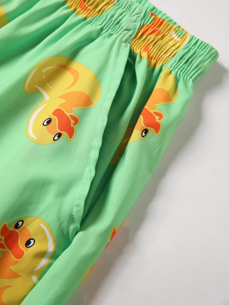 Product Introduction of Men's Cartoon Duck Print Beach Shorts, Casual Breathable Quick Drying Shorts for Summer, Men's Bottoms for Beach Vacation 9