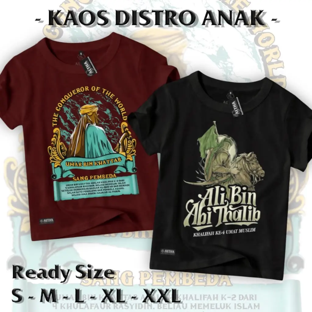 KAOS DAKWAH ANAK ISLAMI // BAJU ANAK LAKI LAKI ISLAMI UMAR BIN KHATTAB & ALI BIN ABI THALIB 1-10 TAHUN