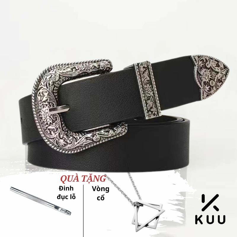 Thắt lưng da Y2K dây nịt nam nữ kèm Vòng cổ KuuClothes Vintage da PU hoa văn cổ điển phong cách Hàn Quốc - Thắt Lưng GD Titan