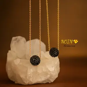 Noin Kalung Titanium Wanita Bola Hitam Kristal Elegan Minimalis Fashion Aksesoris Anti Luntur KT46