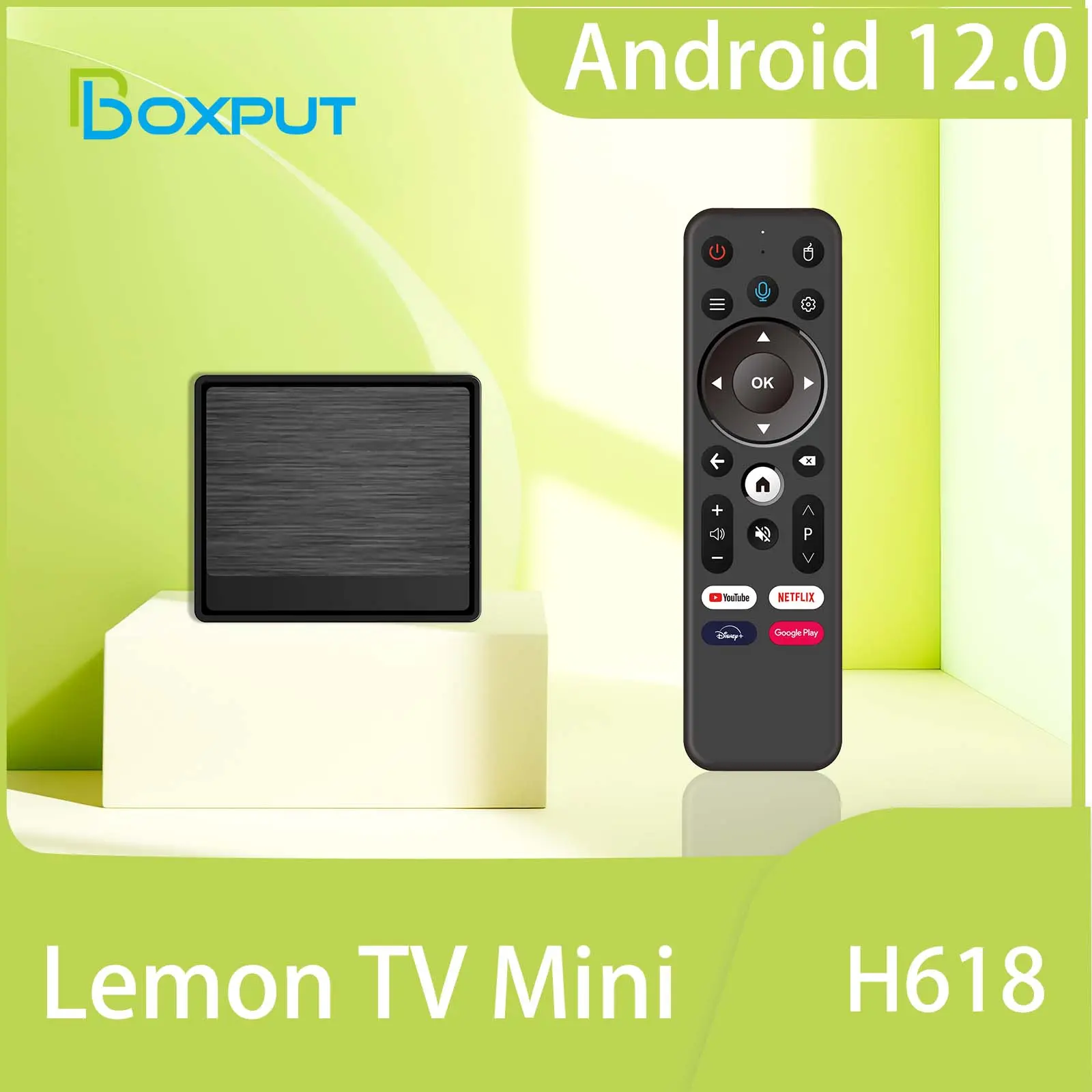 กล่องสมาร์ททีวี, กล่องดำ, ระบบปฏิบัติการ Android 12, LemonTV มินิ, Allwinner H618, 2.4G / 5G Dual Wifi6 BT5.4, หน่วยความจำ 2GB และ 16GB, แพ็คเดียว, รองรับกล่องทีวี,