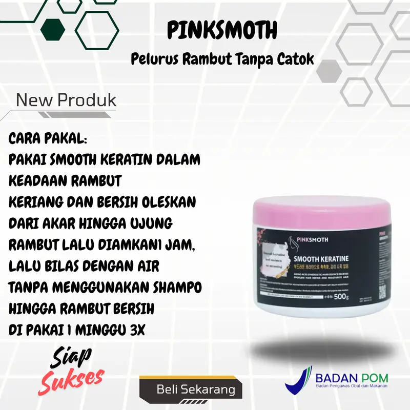 Obat Pelurus Rambut Smooting Pink Smooth Karatin Perawatan Rambut 500 gr Halus Lembut Mudah Diatur BPOM 4
