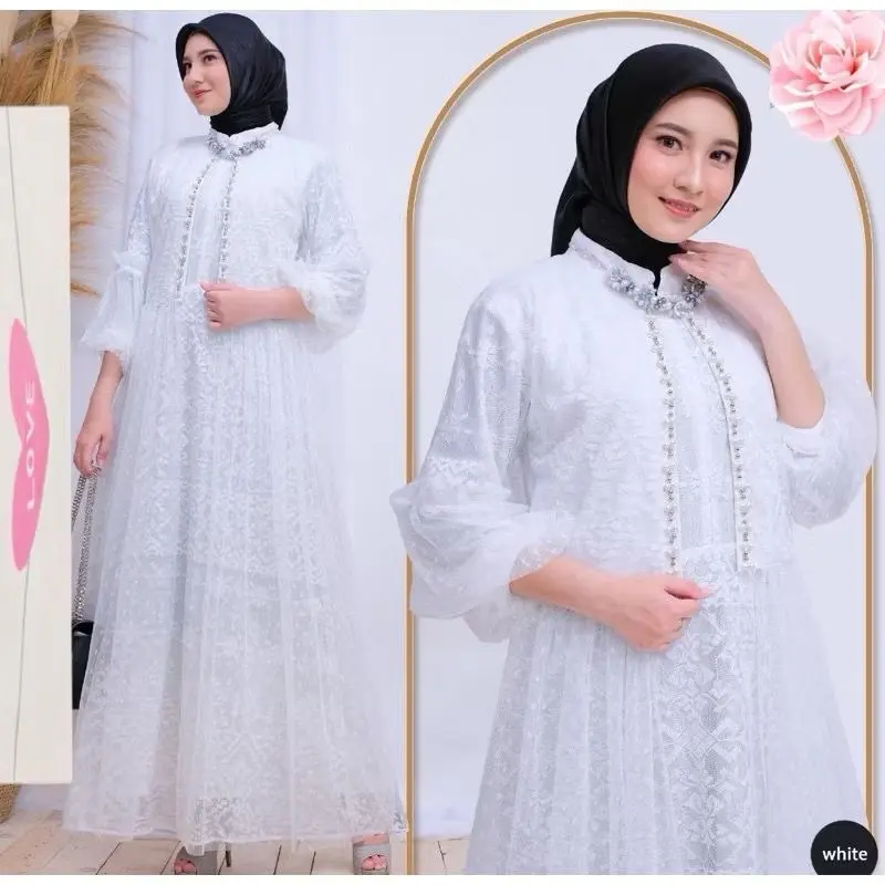 MAXI RAFIKA BUSUI ( M L XL XXL 3XL ) GAMIS SLETTING DEPAN | GAMIS KEKINIAN | GAMIS PESTA MEWAH Dress Muslim Wanita Dewasa Mutiara Lebaran Syari Kondangan Gaun Panjang Brokat Tile 8