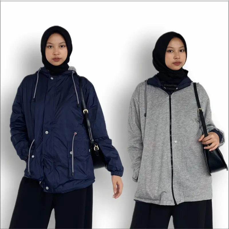 Jaket Wanita Bb 2 in 1 Bolak Balik Parasut Warna Hitam Pink Size L-XL-XXL 4