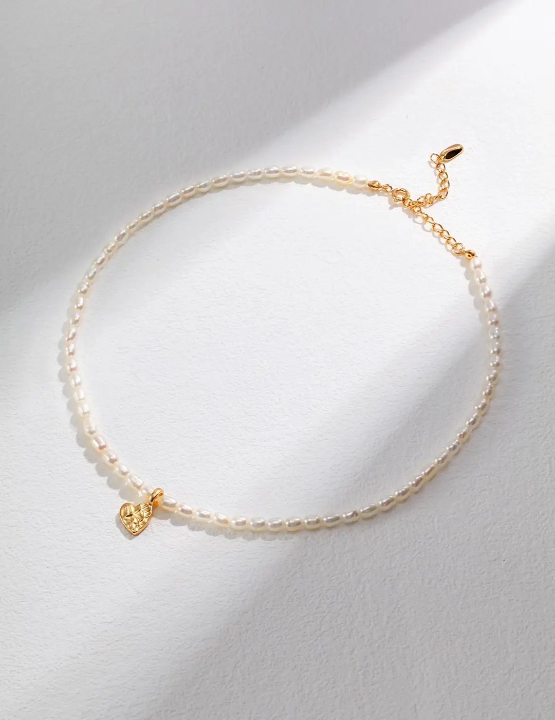 Adjustable Pearl Strand Necklace with Minimalist Heart Pendant - 18K Gold-Plated Sterling Silver, Modern & Stylish