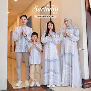 Aisyalina Id Sarimbit Collection Alzena & Alzelvin Kemeja Bahan Katun Tunica Motif Printing Mix Tille Polos Terbaru Sarimbit 2026 Nyaman One Set Family Best seller