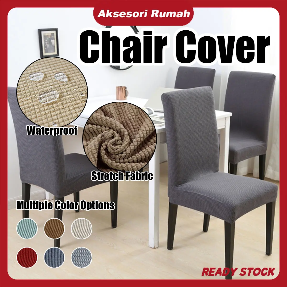 Sarung Kerusi Meja Makan Dining Room Chairs Chair Cover Thick Waterproof Dining Chair Cover Antifouling Knitted Banquet Elastic Thickened Elastic Spandex Solid Color Waterproof Washable Fabric