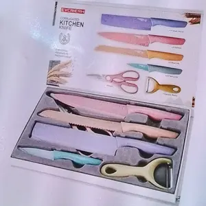EVCRERH Pisau Dapur Serbaguna Set 6 Pcs dengan Pemotong dan Pengupas Warna-warni untuk Kebutuhan Masak Anda