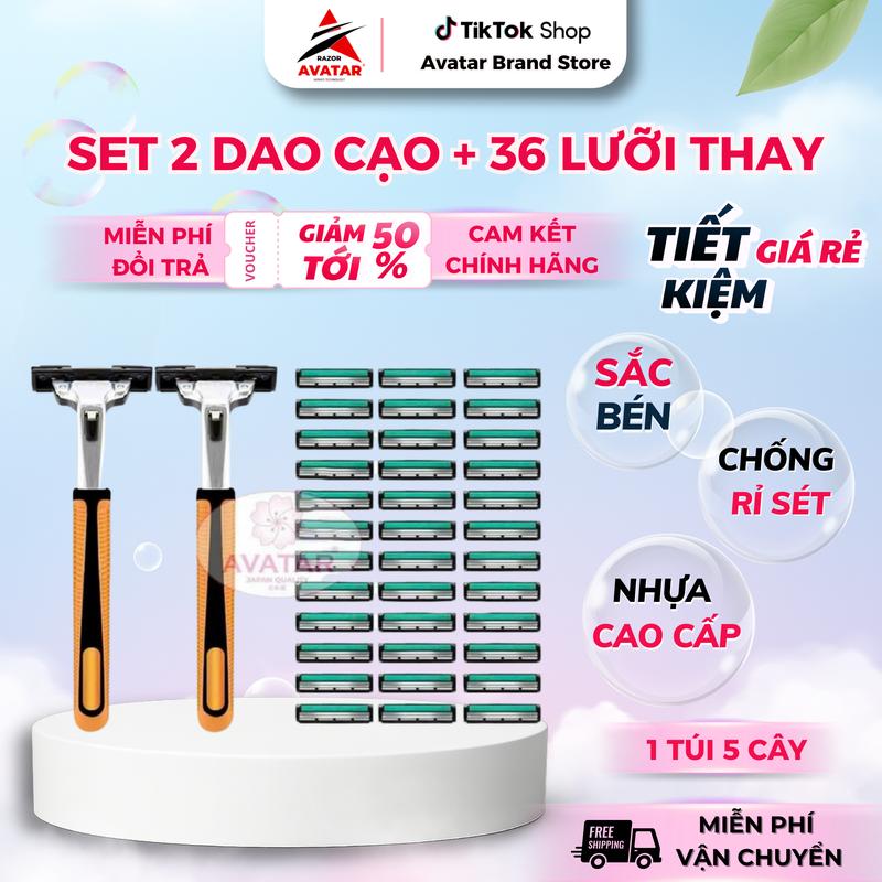 HOT Bộ dao cạo 36 lưỡi kèm 2 tay cầm - Bộ dao cạo lưỡi đôi sản xuất tại Việt Nam | Cạo mịn & sạch