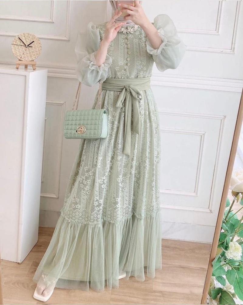 Product Introduction of TP89 Dres Gamis inana 89z4 maxi cantik full brukat lapis furing Muslim Organza Nyaman Wanita Tile 6