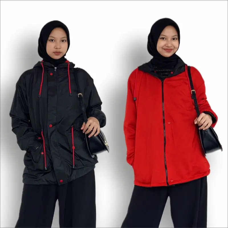 Jaket Wanita Bb 2 in 1 Bolak Balik Parasut Warna Hitam Pink Size L-XL-XXL 6