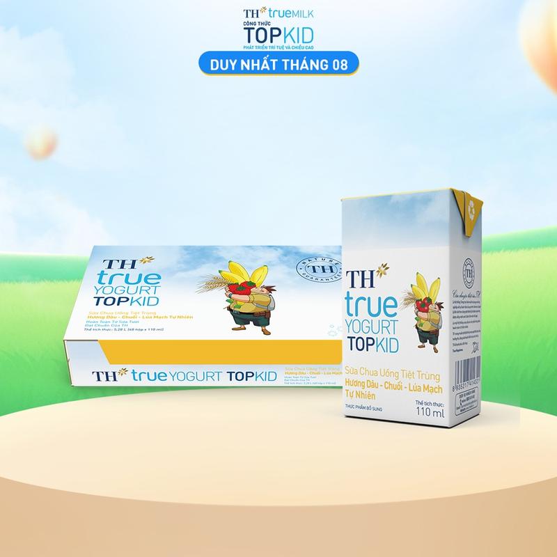 Thùng 48 hộp sữa chua uống tiệt trùng TH true YOGURT TOPKID hương dâu/ cam /dâu-chuối-lúa mạch tự nhiên 110 ml (110 ml x 48)