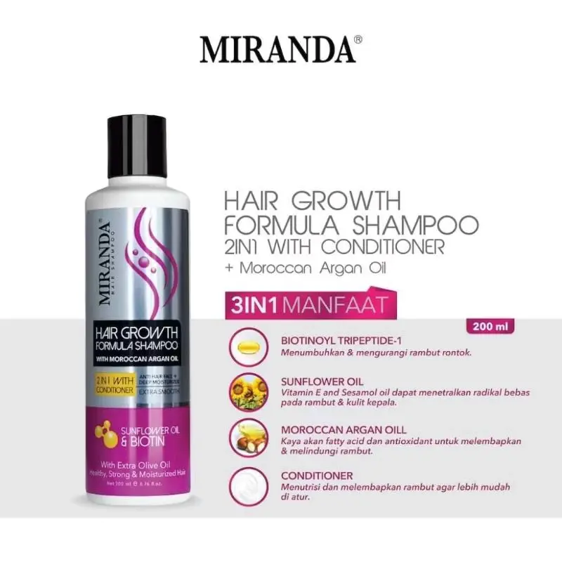MIRANDA Shampoo Kuda 200 mL ( Kemasan Baru) Hair Growth Biotin Shampoo 2