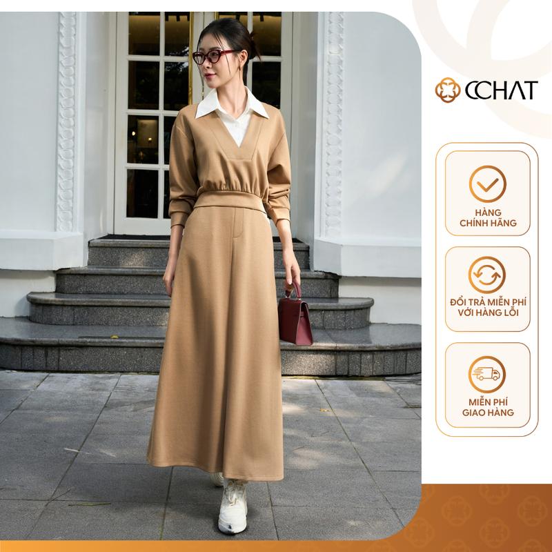  Bộ Đồ Nữ CCHAT Wipha Áo Cổ Đức Gấu Nhún Chân Váy Dáng Xòe Túi Chéo Chất Thun Co Giãn 4 Chiều 15BDC8007XT 