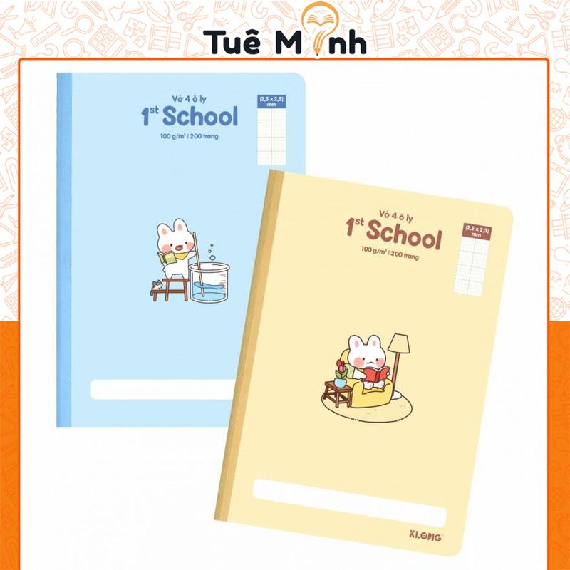 Vở 200 trang 100gsm dòng 4 ô ly xanh lá học sinh Klong MS 062 - tập vở kẻ ô B5 may dán gáy luyện chữ ghi bài