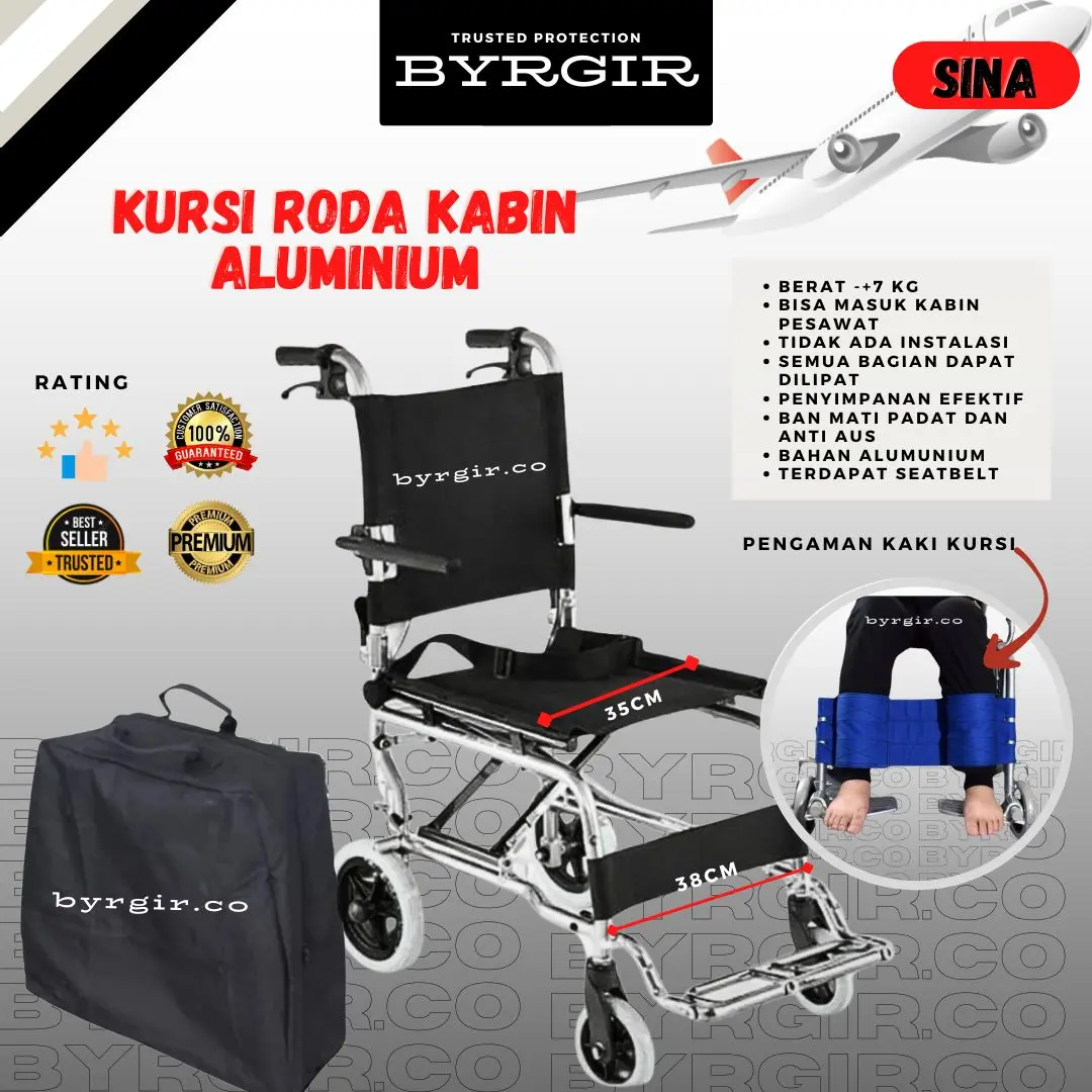 BYRGIR Wheelchair Travel Kabin Pesawat Kursi Roda Lipat Ringan Mini Simple Praktis