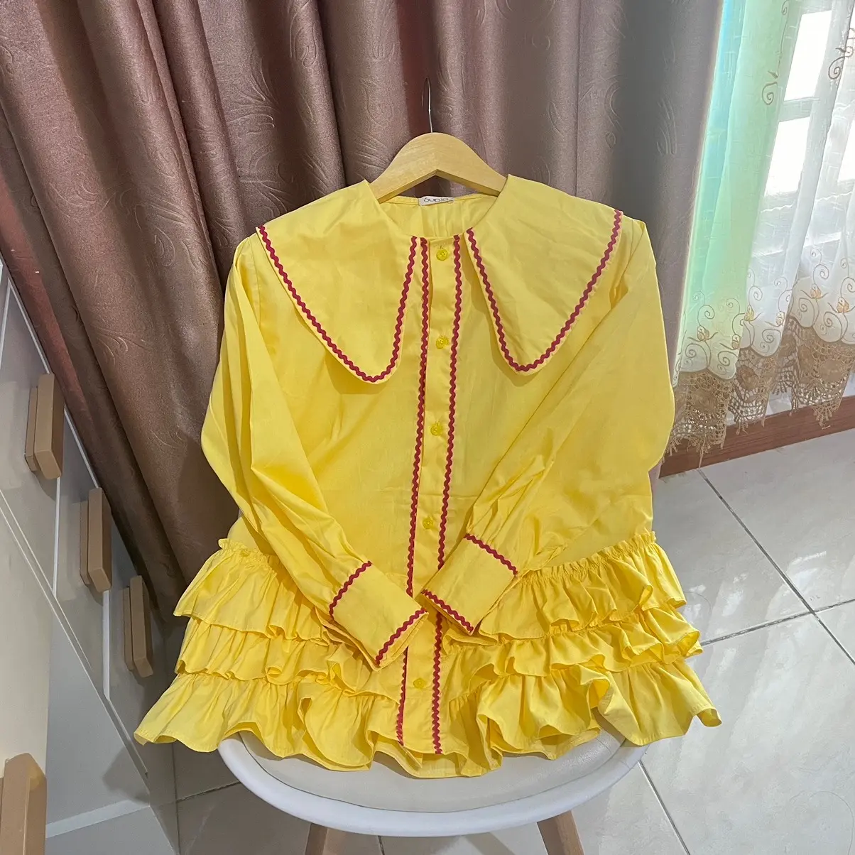 Inara kemeja rumbai list pink fucia by sun.id Katun Atasan