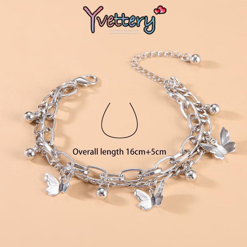 [❤️COD]Fashion Manis Gelang Bola Kupu-kupu Temperamen Sederhana Gelang Lapisan Ganda Rumbai—Yy 8