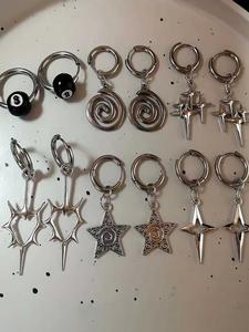 Set de Aretes Góticos Y2K Punk con Espiral y Estrella, Joyería de Fiesta Vintage Hip Hop Rock Unisex, Aretes Únicos para Hombres y Mujeres