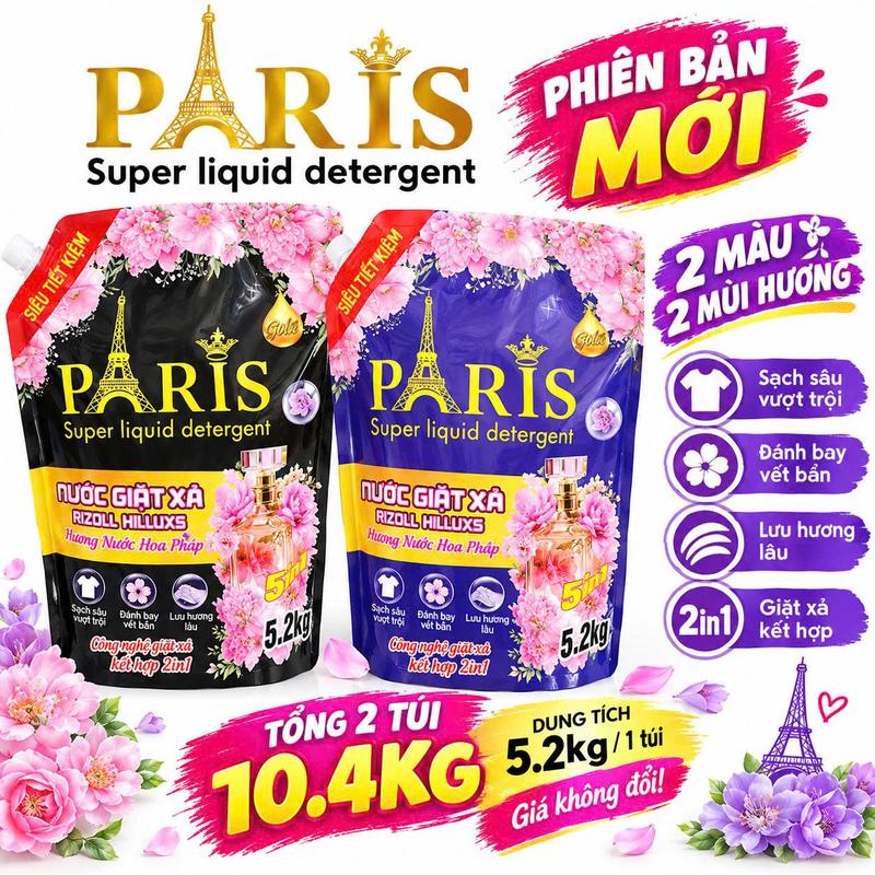 Nước Giặt Paris 1 Túi 5.2Kg Đậm đặc lưu hương thơm ngat-rizollhilluz