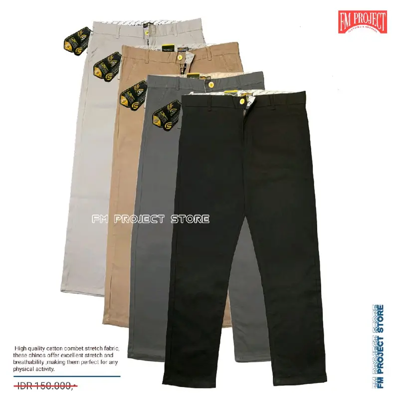 Terlaris CHINOS PREMIUM FULL ACCESSORIES KATUN COMBED STRETCH Nyaman Panjang Pria cutting reguler fashions panjang abu panjang chino ankle Formal chino outfits bahan regular fit Hitam Basic 1