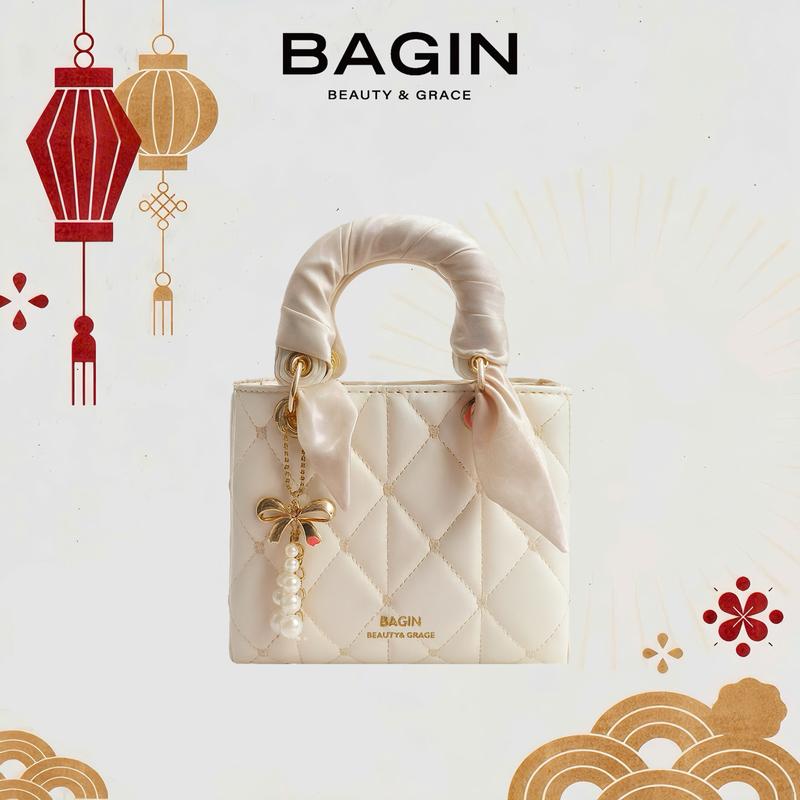 【Shop Túi Xách Nữ Bagin Dáng Vuông Da Trơn Bóng Tặng Kèm Khăn Lụa Móc Treo gy-1106