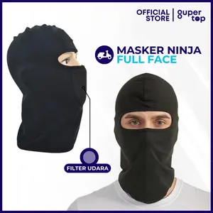 Masker Ninja Hitam / Masker Buff Ninja Full Black plus Filter / Masker Berkendara Full Face Hitam
