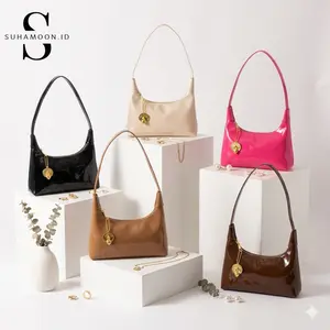 [Spesial Live] HkTas x Suhamoon - Selen Glossy Mini Hand Bag / Tas Jinjing Wanita Minimalis Kulit PU / Miniatur Tote Bag Free Charm Bag