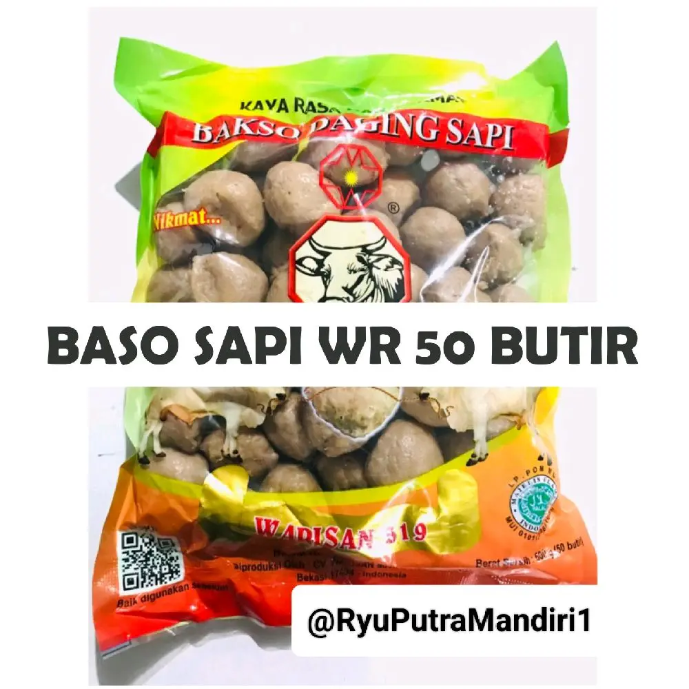 Bakso Sapi Warisan Wr-Hijau Isi 50 Butir-Frozen Food Baso Daging Sapi Asli Sertifikasi Halal