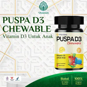 Puspa D3 Chewable 400 IU - Tablet Kunyah Rasa Jeruk - Memenuhi kebutuhan Vitamin D3 Untuk Tumbuh Kembang dan Kesehatan Tulang Anak