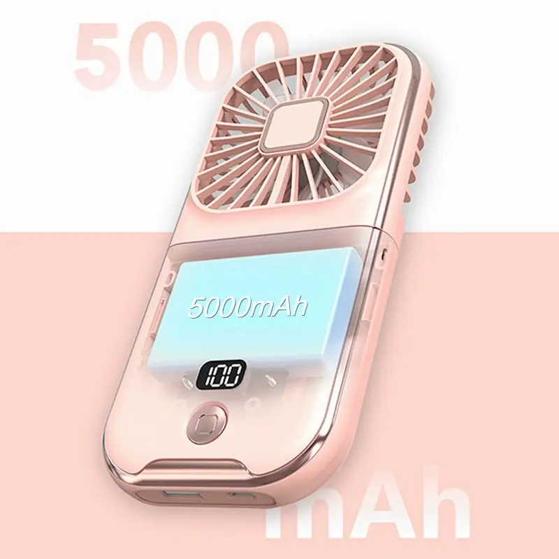 Kipas Angin Portable Mini LED display Model Gantung Leher Plus Powerbank / Kipas Mini / Kipas Angin Portable Mini USB Lipat Dudukan Ponsel Dan Powerbank 4000mAh Baterai Tahan Lama Cocok Untuk Kantor Sekolah Olahraga Luar Ruangan / Kipas Angin USB 8