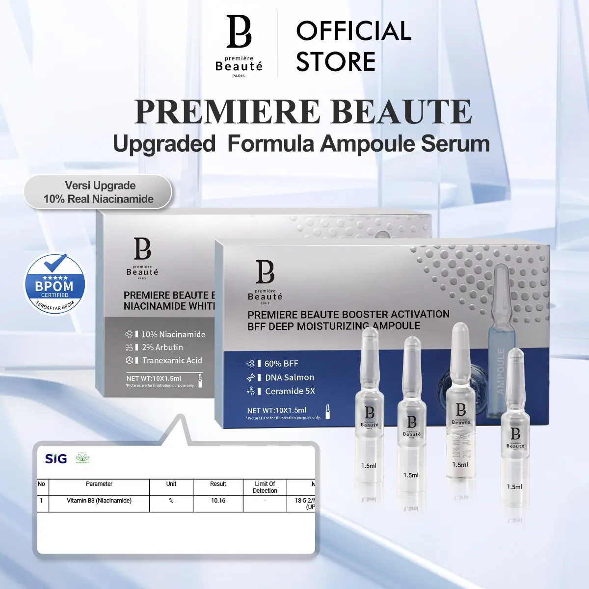 【10% Niacinamide】 PREMIERE BEAUTE Upgrade Formula Booster Activation Niacinamide Whitening Ampoule serum 10x1.5ml｜ Bifida Ferment Filtrate Deep Moisturizing Ampoule ｜ 2% Arbutin 0.5% Tranexamic Acid