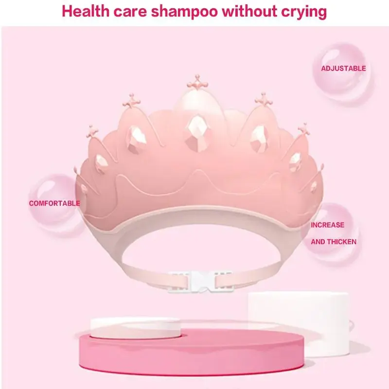 Mũ gội đầu trẻ em, có thể điều chỉnh kích thước, kiểu vương miện, thích hợp cho tiệc mừng sắp sinh em bé, thiết kế hoạt hình, chăm sóc tóc cho em bé, bảo vệ tai, không thấm nước 3