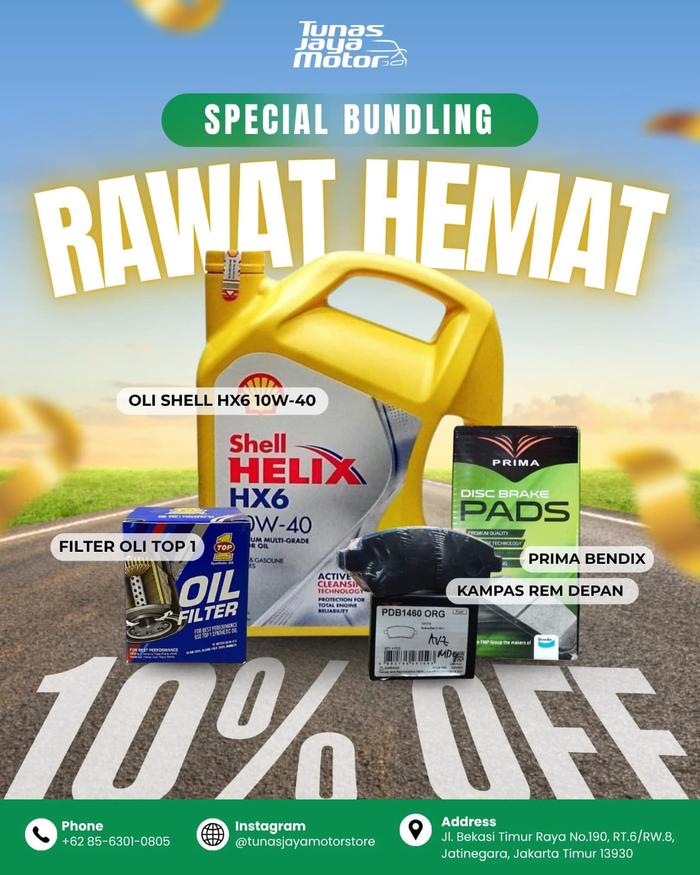 Jual Paket Bundling Oli Shell Helix HX6 Filter Oli Brake Pad Prima ...