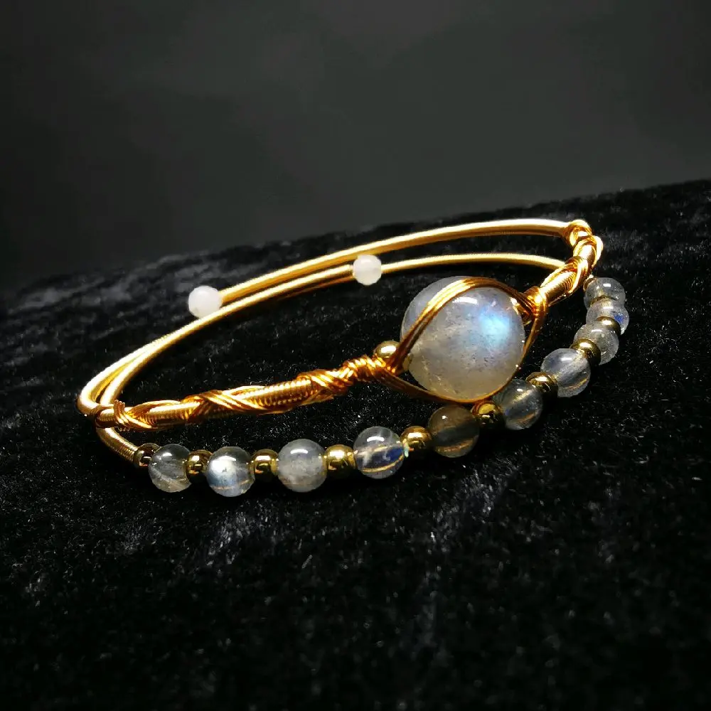 Blue Sheen Labradorite Wired Braided Bracelet For Her