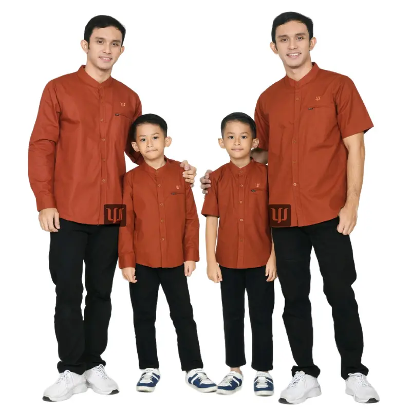 KEMEJA KOKO ANAK COUPLE AYAH (satuan) POLOS KATUN FULL LENGAN PANJANG PENDEK WARNA merah BATA / TERAKOTA Baju Muslim Keluarga 1
