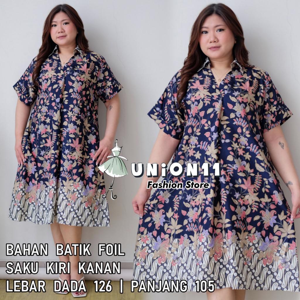 Union11 - Dress Wanita Jumbo Big Size Ld 126 /  Muat Bb 100 Kg / Wolfis Motif Batik Asoka