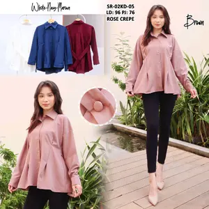 Kemeja Polos Tali Pinggang Kebelakang Wanita Dewasa Panjang Casual