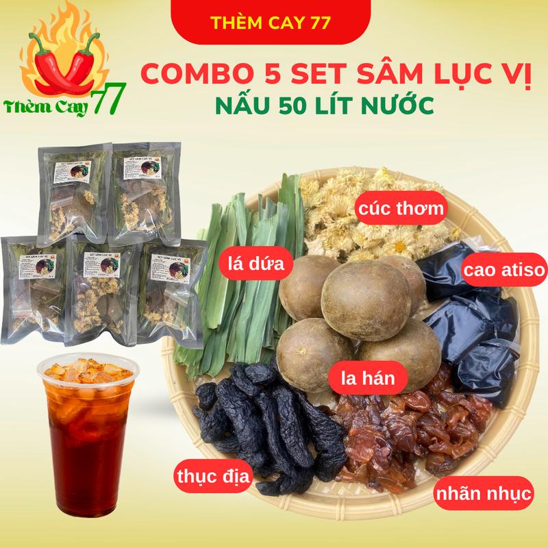 [COMBO 5 SET SÂM LỤC VỊ] SET NƯỚC MÁT TỰ NẤU, GIẢI KHÁT MÙA HÈ, SET NGUYÊN LIỆU CHUẨN VỊ NẤU 50 LÍT, NƯỚC MÁT, SÂM BÔNG CÚC LA HÁN - THÈM CAY 77