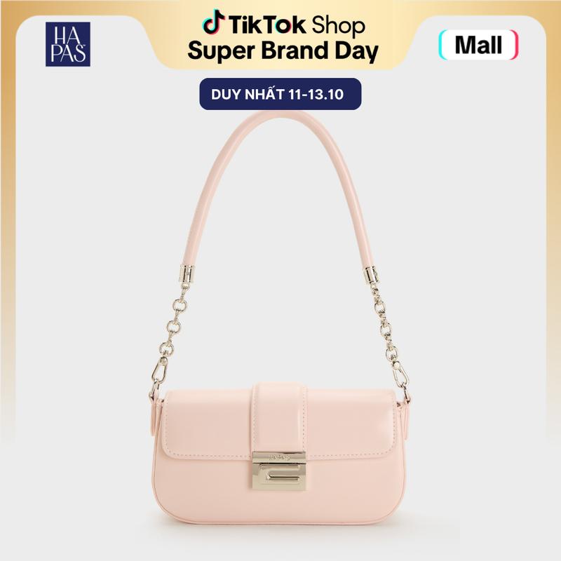 Túi Xách Nữ HAPAS Chính Hãng Đeo Vai Đai Ngang C Chic Cao Cấp Đơn Giản Size 21 Màu Hồng - TDV23056 Jean Bag Lady Chain Da Nhung Đeo Chéo