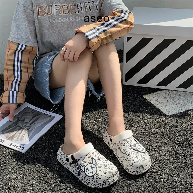 Aseo Sandal Pria Wanita Couple Dewasa  Baim Clog Terbaru Lebaran 2025 Slip on Kodok Sandal Cowok Dewasa Kekinian Import Korean Style Anti Slip Karet Rubber Lucu H173 Black Sendal 4